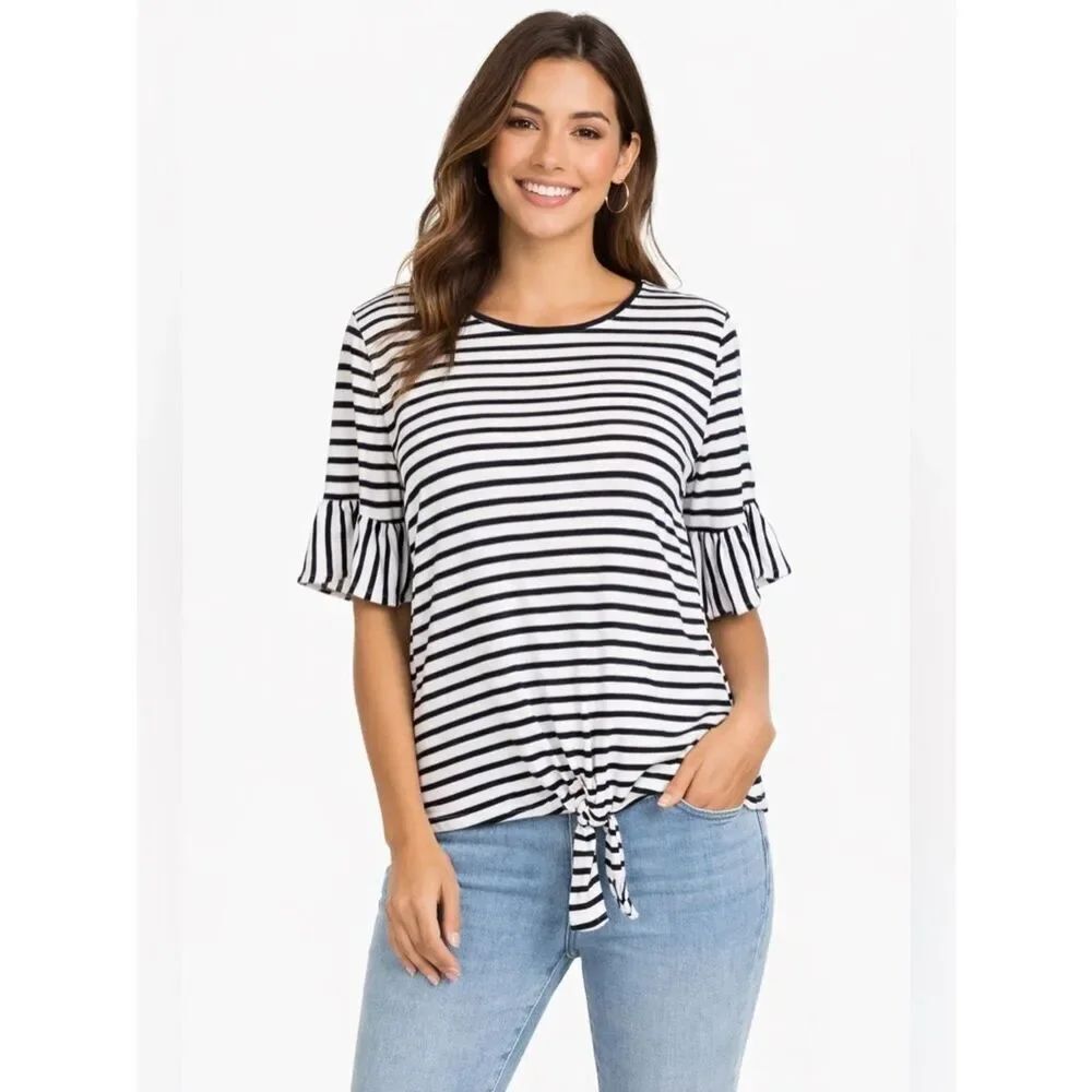 Robert Louis Black and White Striped Short Sleeve Top